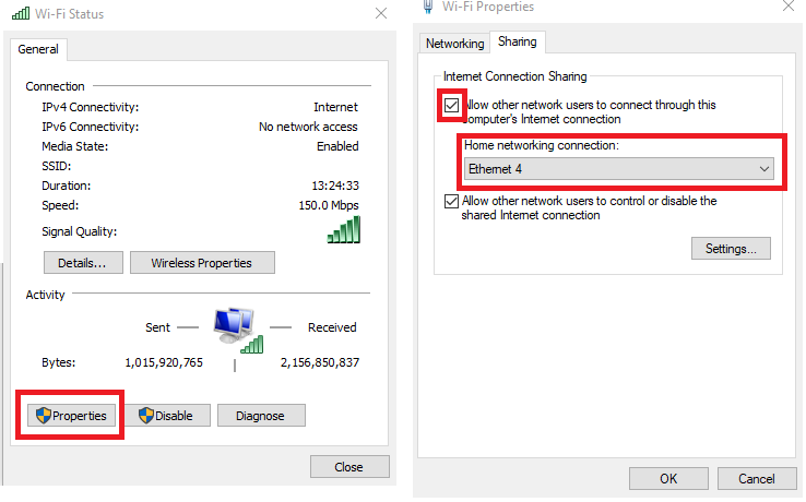 Window network sharing